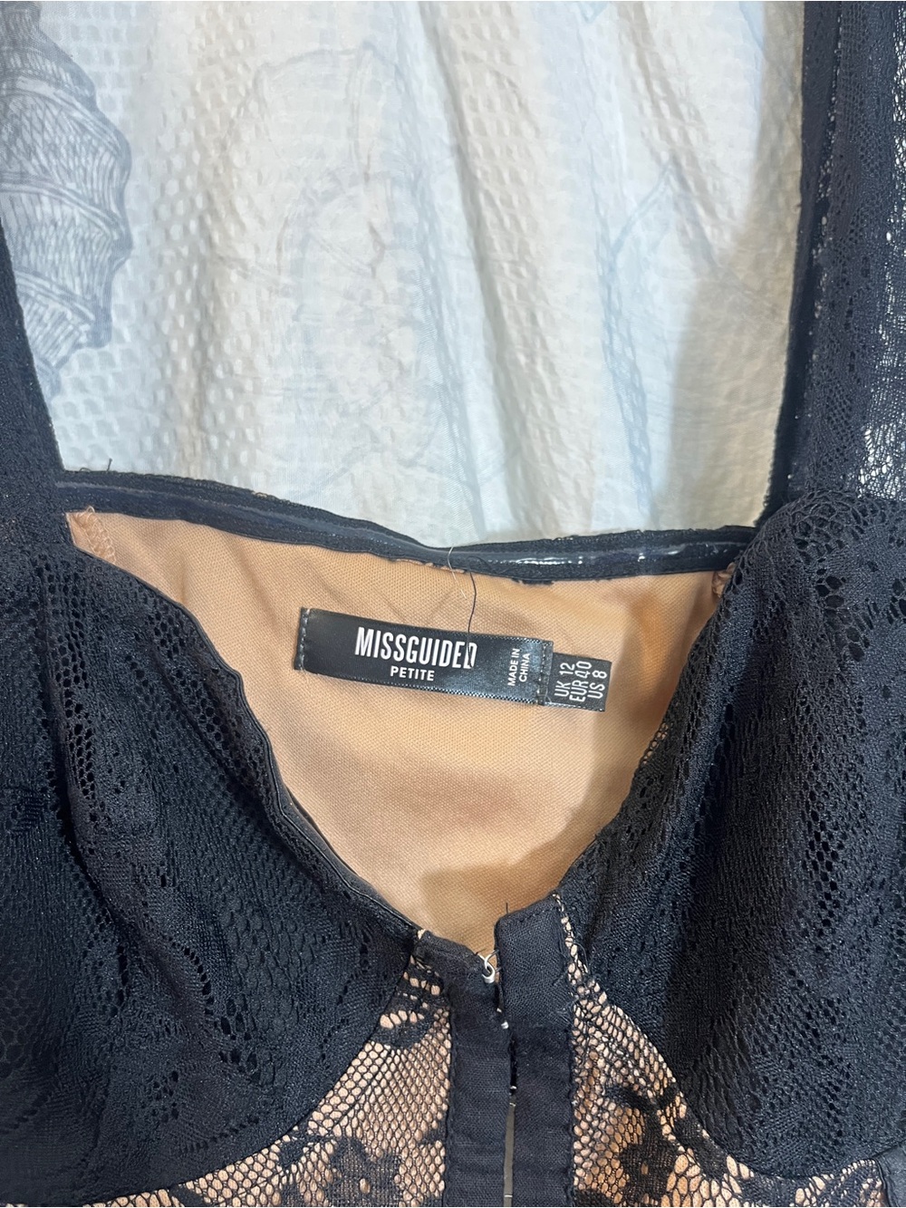 Missguided Petite Black Lace Cami with Nude Lining